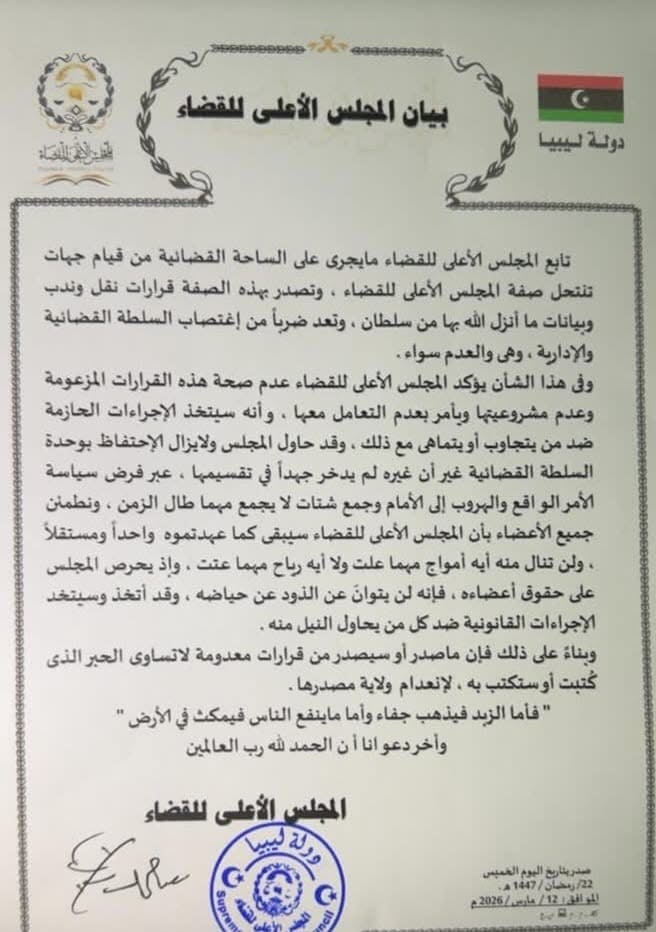 المجلس الأعلى للقضاء: قرارات النقل والندب المتداولة منتحلة للصفة ولا مشروعية لها