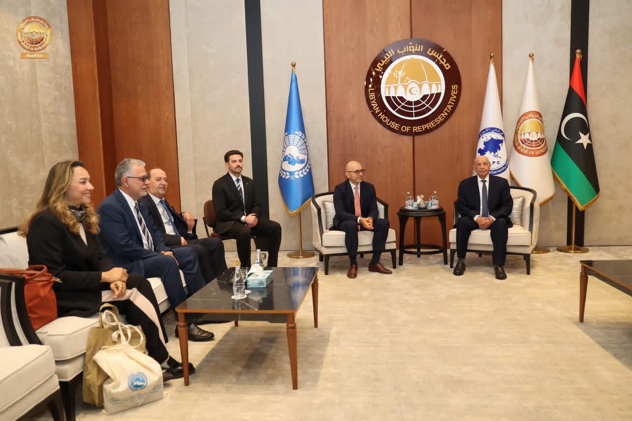 المستشار عقيله صالح يستقبل رئيس الجمعية البرلمانية للمتوسط والوفد المرافق له في بنغازي