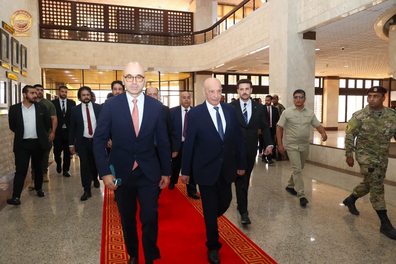 المستشار عقيله صالح يستقبل رئيس الجمعية البرلمانية للمتوسط والوفد المرافق له في بنغازي