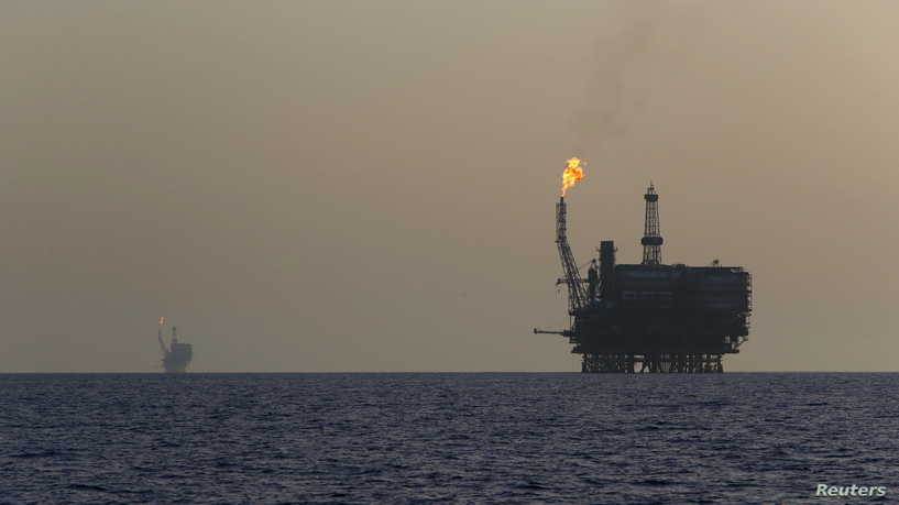 Offshore oil platforms are seen at the Bouri Oil Field off the coast of Libya