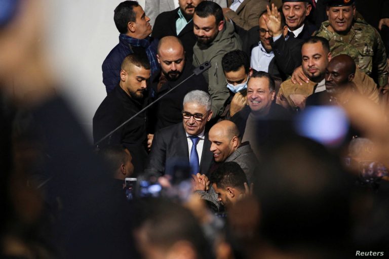 Libyan interim Prime Minister Fathi Bashagha arrives at Mitiga International Airport