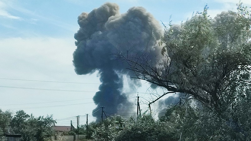 Smoke rises after explosions were heard near Novofedorivka